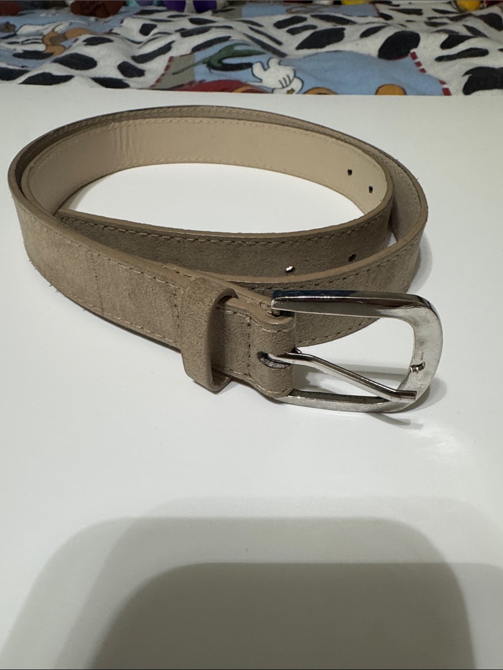 Classic Women's Beige Suede Belt with Silver Buckle